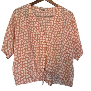 Rails Silk Thea Tie Front Blouse Allover Hearts Print Medium